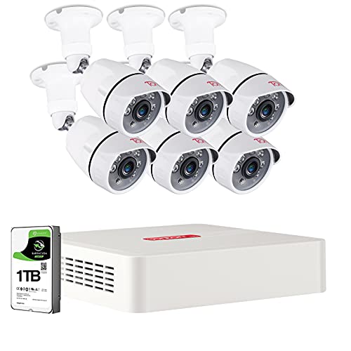 Tonton 5MP Lite 8 Channel Security Camera System,8CH H.265+ Hybrid DVR with 1TB HDD and 6PCS 2.0MP Outdoor CCTV Bullet Cameras,Easy Remote Viewing,Motion Detection,Free Alerts,Powered by Hikvision
