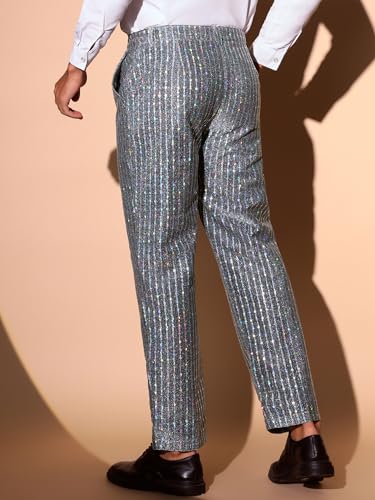 Lars Amadeus Sequin Pants for Men's Straight Leg Shiny Trousers 70s Disco Party Metallic Pants3