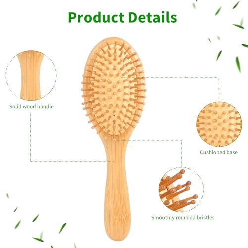 3 Stück Natur-Haarbürste aus Bambus, Nachhaltiger Bambus mit Antistatischer Kopfmassage - Quadratisch, Oval & Mini-Oval Design für trockenes/gewelltes/empfindliches Haar,Damen und Herren