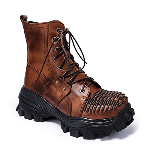 Bottes de moto punk pour hommes en cuir décontractées : chaussures rétro gothiques mi-mollet
