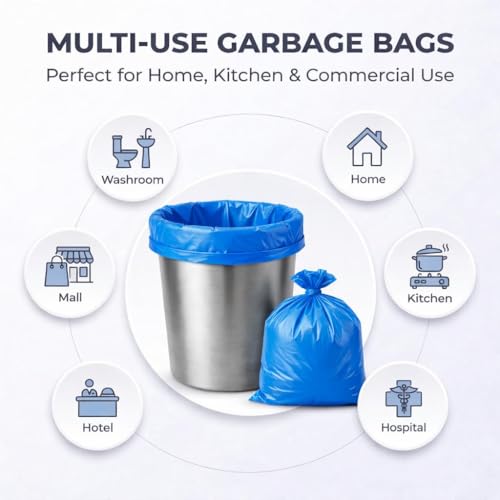 Image of Garbage Bags /Dustbin Bags - 120 Micron Heavy - Duty Trash Bags (20 x 26 Inches) - Extra-Medium Leak -Proof Bin Liners for Kitchen, Office - 500g Pack (Blue, Pack of 2) - 20 Bags