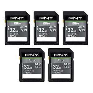 PNY 32GB Elite Class 10 U1 V10 SDHC Flash Memory Card – 100MB/s Read, Class 10, U1 Full HD, UHS-I, Full Size SD (Pack of 5)