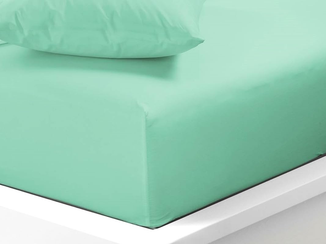 Fitted Sheet 40cm Extra Deep Pocket King Size Mint Green Easy Care Poly Cotton, Soft, Wrinkle-Free (K mint green)