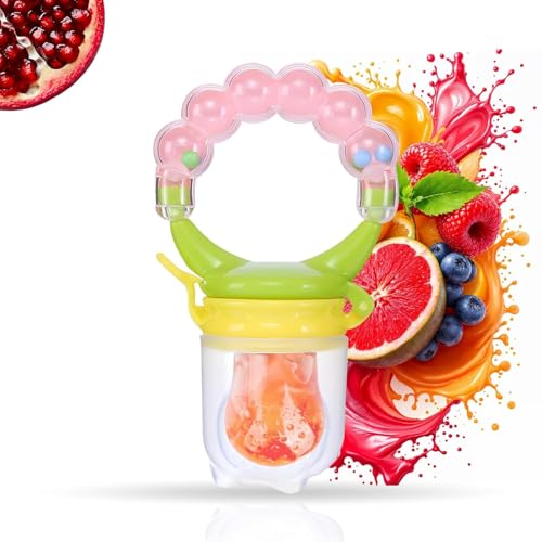 Image of Novo Baby Baby Fruit Feeder - Silicone Food & Fruit Nibbler with Extra Mesh, Soft Pacifier Feeder & Teether for Infants