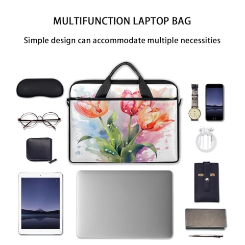 Bolso para portátil floral acuarela 15 pulgadas con correa miniatura 7