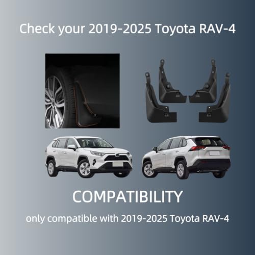 Image of No Drill Mud Flaps Splash Guards Compatible with 2019-2025 Toyota RAV4，OEM Style Textured Black Custom Fit All Weather Exterior Accessories(4PCS)