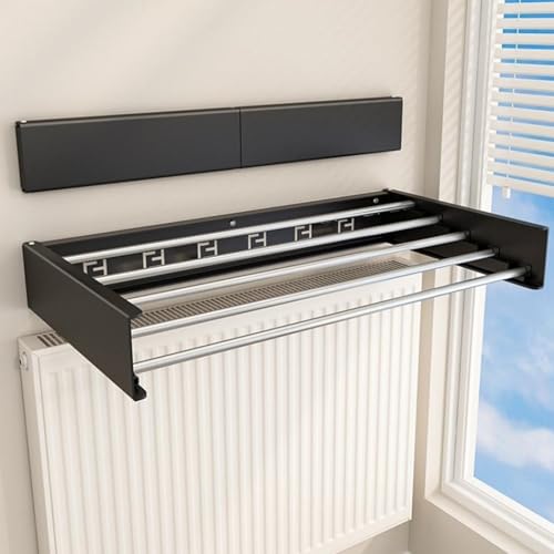 WTJDCCY Balda Radiador, Tendederos Plegable para Interiores, Estanteria Flotante, Cubre Radiadores de Gran Capacidad para El Hogar(Black,80x40x10cm/31x16x4in)