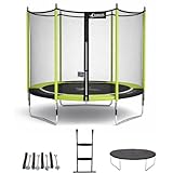 Kangui - Trampoline JUMPI POP + filet + échelle PVC + couverture de propreté + kit d'ancrage - Noir et vert - Ø250cm - 300cm - 360cm - 430cm