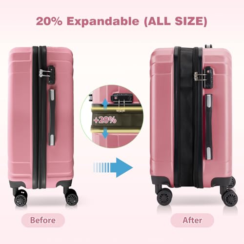 AnyZip Expandable Carry On Luggage, 20 Inch Hard Shell Travel Suitcase,Rolling Lightweight Suitcases with Wheels TSA Lock (Pink) - Image 5