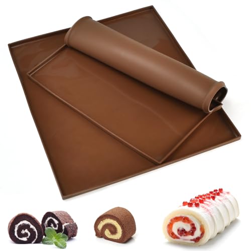DTYGUIXE 2 Piezas Bandejas de Silicona para el Horno Tapetes de Slicona para Rollo Suizo Alfombrilla de Silicona para Hornear Antiaherente para Hacer Tartas Pasteles Pizzas Galletas