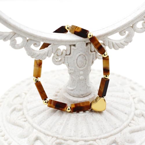Image of Cuboid Love Elastic Bracelet, Crystal Energy Stone Anxiety Relief Yoga Jewelry for Women Male (Heart-shaped Charm Can Be Customized Name)