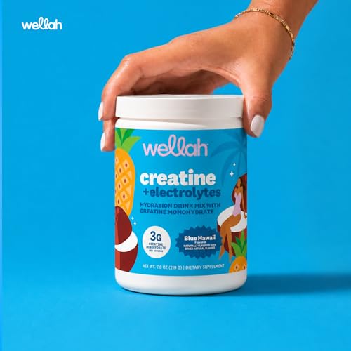 Image of Wellah Creatine + Electrolytes Powder (Blue Hawaii) 30 Servings | Hydration Drink Mix with 3g of Creatine Monohydrate