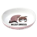 PetRageous G16094 Grumpy Cat Mildly Amused Oval Dishwasher Safe Cat Stoneware Cat Bowl 6.5-Inch Long...