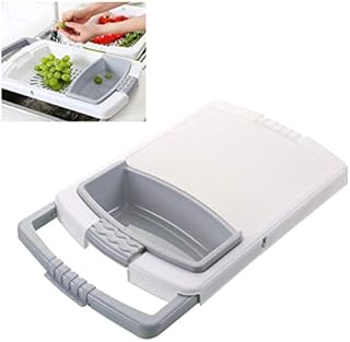 Multi-Functional Over Sink Cutting Board Fruit and Vegetable Sorting Storage 3 in 1 Removable Chopping Block with Extendable HandlesBlue Green Gray (Gray)