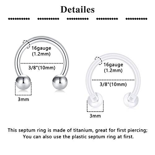 Qwalit Septum Piercing Kit Septum Percinging Kit Titanium 16Gauge #TOP3