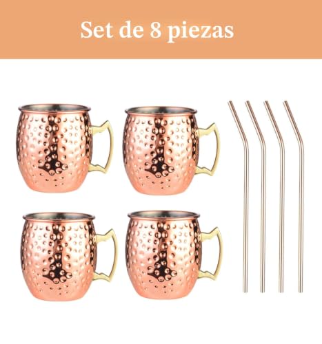 Miniatura 4 de Izdeel Vasos Moscow Mule Cobre Mug De Moscú Copas De Cóctel, Para Cócteles, Vodka, Bebidas Frías, Hogar, Bar, Fiesta, San Valentín, Navidad, Año Nuevo, Cumpleaños, Regalos Caja 4 Tazas Y 4 Pajitas