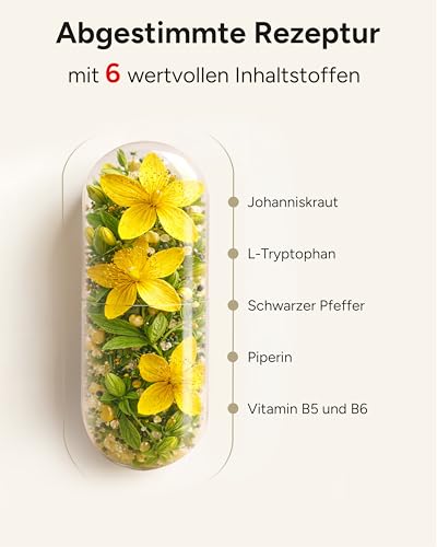 120 Johanniskraut Kapseln hochdosiert - 1000mg Johanniskraut-Extrakt mit GABA & L-Tryptophan - pflanzlicher Stimmungsaufheller hochdosiert - Stimmungszauber - 3 Monatsvorrat