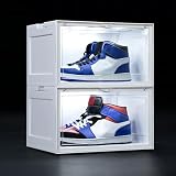 MMBABY 2-Pack LED Sneakers Boxes Stackable Voice Control White Shoe Display Cases Side Open Shoe Containers Sneaker Storage Boxes with Magnetic Door,Fit Shoe Size Up to US 15