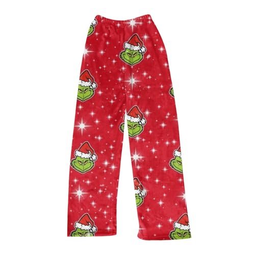 Christmas Pajama Pants Cute Flannel Bottom Xmas Pyjamas Trousers Funny Holiday Pjs Trouser Red 11-12 Years