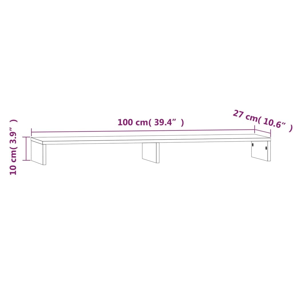 Supporto per monitor in legno di pino massiccio, 100 x 27 x 10 cm, supporto da scrivania per computer portatile, supporto per schermo e ripiano per tastiera, organizer per ufficio, casa, gaming