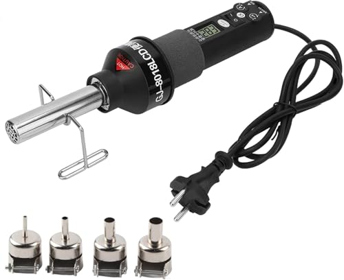 DEWIN Pistola Ad Aria Calda Portatile 450W 220V Pistola Ad Aria Calda per Stazione di Saldatura,Con Display Digitale Regolabile In Temperatura + Flusso D'Aria, per Guaina Termorestringente