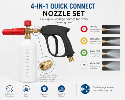 Image of Adjustable Pressure Washer with Pro Accessories 1 Litre Foam Cannon || 7 Quick Connect Nozzles || 2200W Power || 160 Bar Pressure || 12 L /min Flowrate