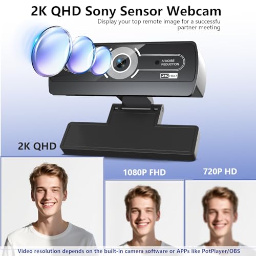Image of 2K Webcam for PC - 2K Ultra HD Computer Camera with PDAF Autofocus, AI Noise-Canceling Mic, USB Plug & Play, 92 FOV & Auto Lighting Correction for Laptop & Desktop (​Social Streaming Video Call​)​