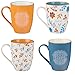 Christian Art Gifts Floral Ceramic Coffee and Tea Mug Set: In All Things Give Thanks: Thankful, Grateful, Blessed Novelty Mug Set with Scripture - Set of Four 12 oz. Cups, Blue/Orange/White Floral