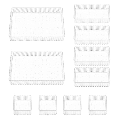 Xonusin 10 Pcs Clear Drawer Organizers, 3 Sizes Stackable Makeup