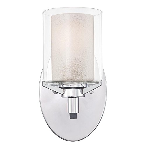 Image of Westinghouse 6331500 Glenford One-Light Indoor Wall Fixture, Chrome Finish with Ice Inner and Clear Glass Outer Shade