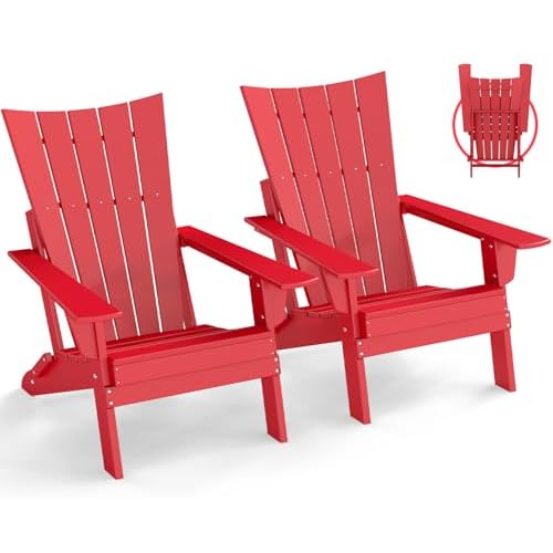 GREENVINES Folding-Adirondack-Chairs-Set-of-2 | HDPE Plastic | Arch Series | Fire Pit Chair | All Weather | for Outdoor Patio Deck Backyard Poolside |