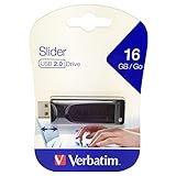 Verbatim Slider USB-Stick Drive 16 GB I USB 2.0 I USB Speicherstick I für Laptop Notebook Ultrabook TV Autoradio I USB 2.0 Stick I Datenstick mit Schiebemechanismus I Schwarz