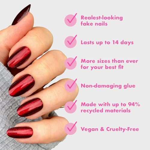 Olive & June Instant Mani Press-On Nails | (Glue) Medium, Oval 42 Fake Nails, 21 Sizes | Non-Toxic, Long-Lasting Recycled Materials Realistic Look Salon-Quality at Home | Obsessed Velvet
