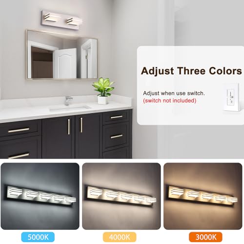 Image of 2-Light, 12.6-Inch Wall Lights Brushed Nickel Vanity Lights for Bathroom Light Fixtures Adjust 3 Colors Modern Bath Lighing Fixture Over Mirror
