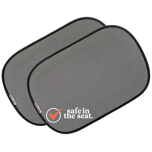 Nuby x Safe in The Seat Pop-Open Car Sun Shades - 2 Piece Set - Static Cling Window Shades for Baby in Car - UV Protection, Easy Install, and Universal Fit