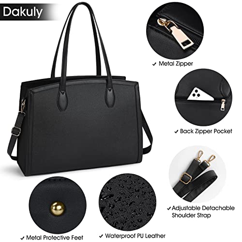 Dakuly DK6659 Laptop Bag For Women 15.6 Inch Laptop Tote Bags Waterproof Computer Bag Teacher Work Briefcase Large Capacity Leather Handbag Office Business Shoulder Bag 2Pcs Plain Pattern thumb #2