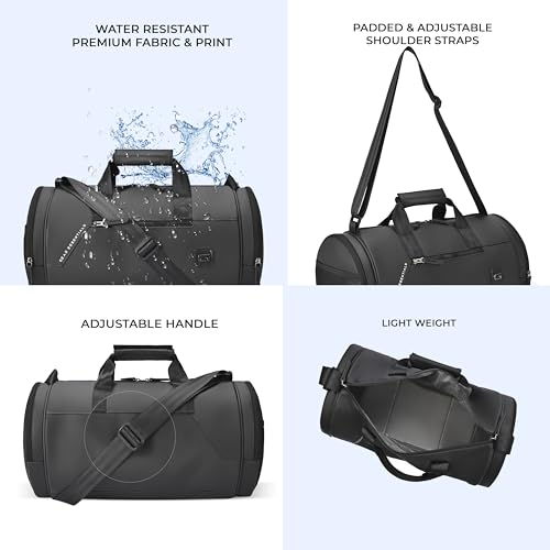 Image of Gear Cross Training 9 inch /29L Faux Leather Large Water Resistant Duffle Bag /Travel Bag /Gym Bag for Men & Women(Black-Black)