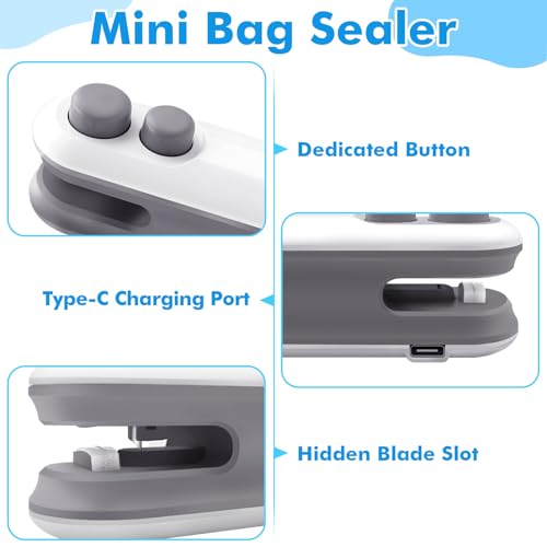Mini Bag Sealer, 2 in 1 USB Rechargeable Chip Bag Sealer Heal Sealer and Cutter, Portable Bag Sealer Handheld for Plastic Bags Snacks & Food Storag — view 2