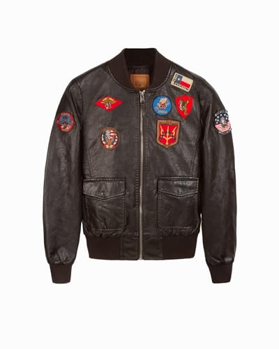 TOP GUN Women’s Vegan Leather Bomber Jacket with Patches