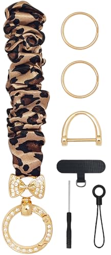 UDPP Dazzling Rhinestone Keychain Wristlet Stretchy Sparkling Key Chain for Car Keys Wrist Lanyard Bracelet for Women Men (Print Leopard)
