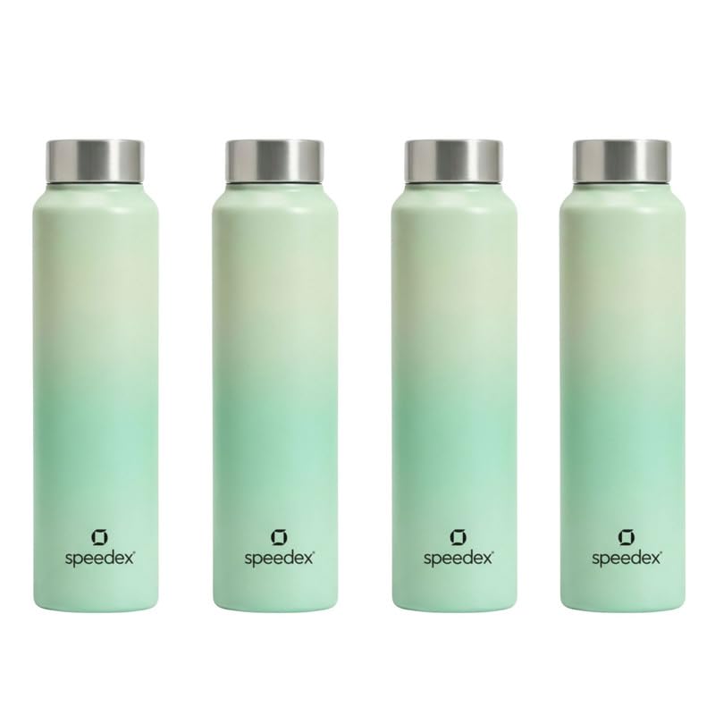 Image of Speedex Stainless Steel Water Bottle 1 Ltr, Leak Proof Screw Cap, BIS Approved 1000 ml Metal Bottle For Daily, Office, School, Gym, Travel Use for Men, Women, Kids, Adults, Dual Green, Set of 4
