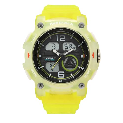 Image of Fastrack StreetStyle 6.0 with Analog Digital Black Dial Translucent Green Polyether Strap Watch for Men - 38133PP02W