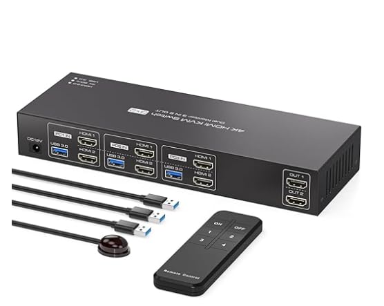 PVBCTCSID KVM Switch 3 PC 2 Monitore HDMI 4K60Hz 2K120Hz Unterstützen Edid USB 3.0 KVM Switch 3 PC Dual Monitor 3 In 2 Out für 3 Computer Und 4 USB 3.0 Geräte Mit IR Fernbedienungen und DC12V Netzteil