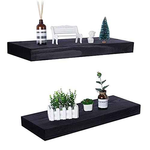 Wooden Floating Shelves - Solid Pine Wood Wall Shelves (Set of 2), Hardware and Fasteners Included (Black, 16 Inch) Wooden Floating Shelves - Solid Pine Wood Wall Shelves (Set of 2), Hardware and Fasteners Included (Black, 16 Inch)