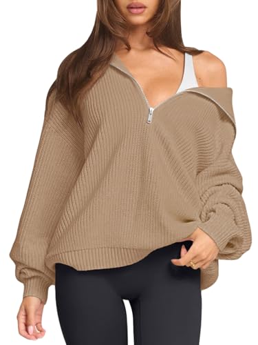 LASLULU Womens Half Zip Pullover Sweaters Collared Long Sleeve Fall Winter Sweaters 2025 Trendy Clothes Outfits