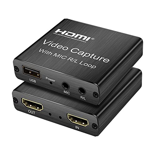Capture Card,4K USB2.0 Video Capture Card USB 2.0 HDMI Video Grabber Record Box with Mic Loop R/L for PS4 Game DVD Recording Live Streaming