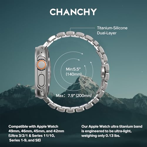 Image of CHANCHY Titanium Band Compatible with Apple Watch Ultra 3 /2 /1 Band 49mm 46mm 45mm 44mm 42mm, Luxury Band Titanium Silicone Dual-Layer Link for Men iWatch Series 11 10 9 8 7 6 5 4 SE