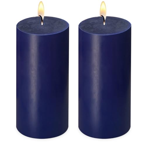 2 Pack 3x6 Inch Navy Blue Unscented Pillar Candles - 70 Hour Long Burning Dripless Smokeless Candles for Home Decor