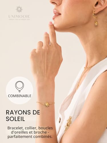 Unimooie Bracelet Femme Pendentif Soleil Baroque Unilatéral en Acier Inoxydable Doré Résistant à l'eau Idéal Anniversaire Plage Vacances Port Quotidien – vue 5