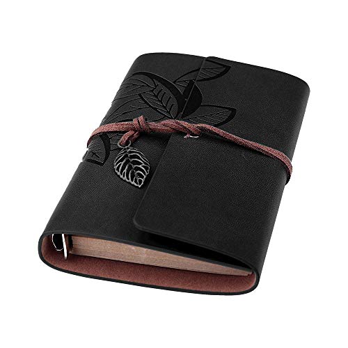 Image of TRIVAH Leather Writing Journal, Refillable Travelers Notebook,Art Sketchbook, Travel Diary with Blank Paper (Black, 5 Inch)